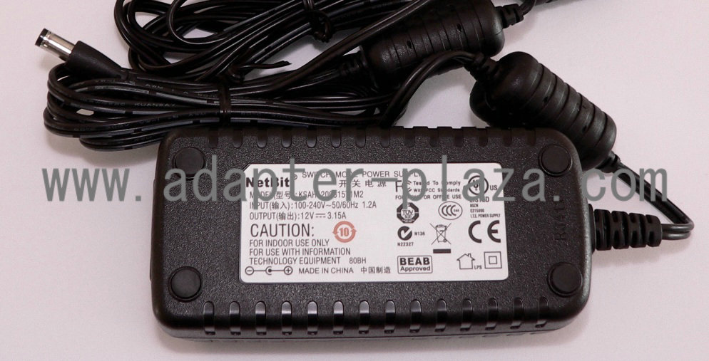 New NetBit KSAH12000315T1M2 AC-DC Adaptor 12V 3.15A Switching Power Supply 5.5*2.1mm